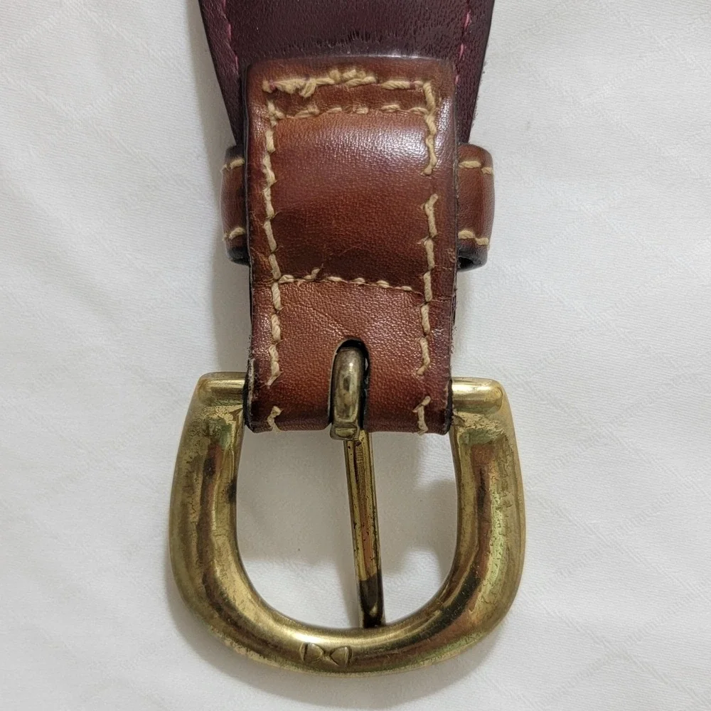 Trafalgar Surcingle Wool Belt Purple Yellow Striped Leather Brass Buckle USA 36